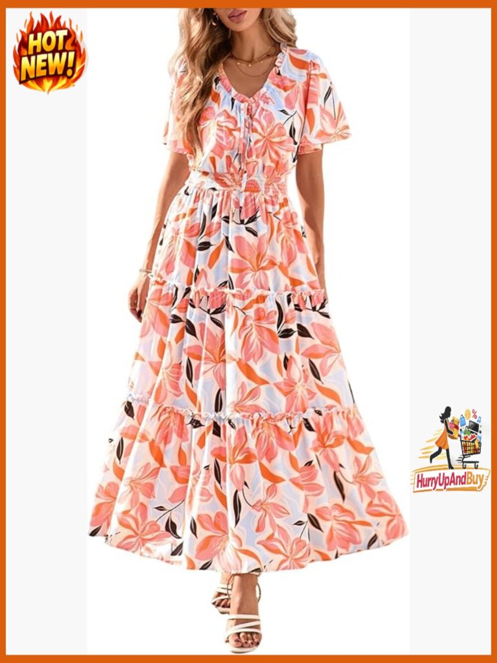 Boho Floral Maxi Dress V Neck Tiered Ruffle Flowy Wedding Guest Casual